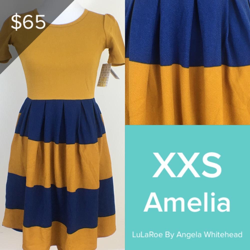 LuLaRoe Amelia XXS-pocket dress! NWT Blue/Gold